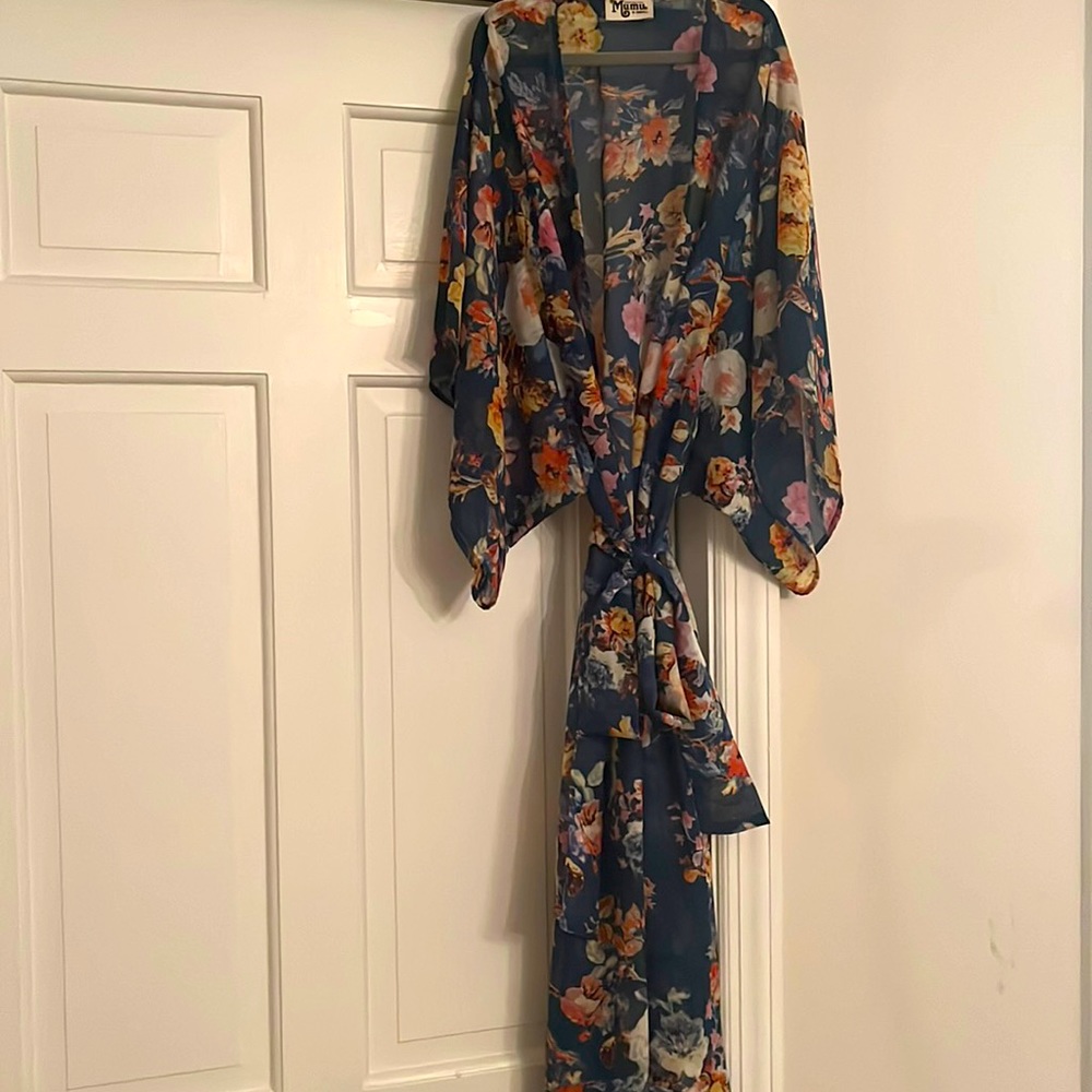 Show Me Your MuMu green floral long kimono with tie waist